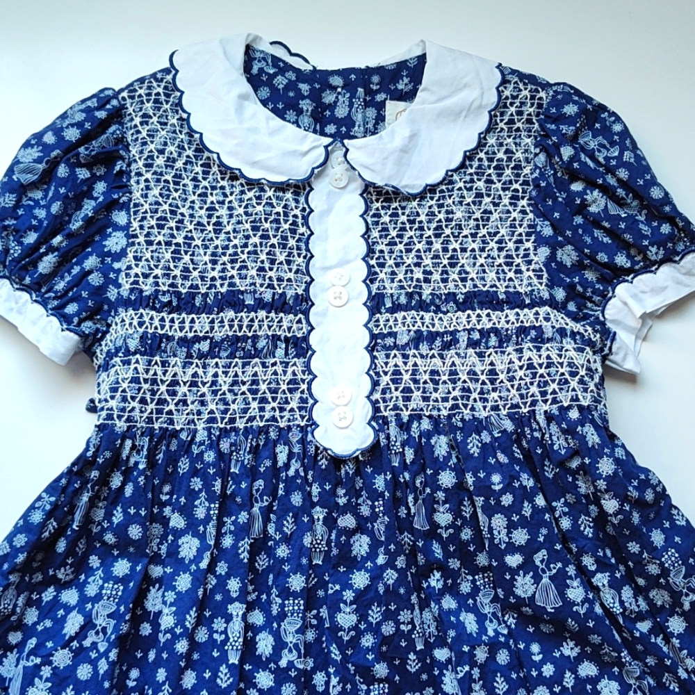 Pettigirl Navy Blue White Smocked Dress size 4T